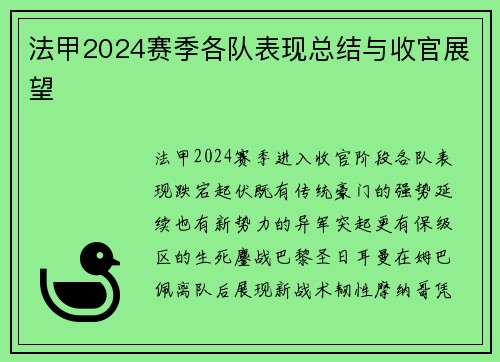 法甲2024赛季各队表现总结与收官展望
