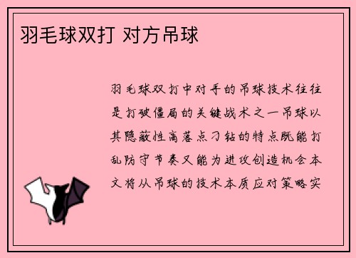 羽毛球双打 对方吊球